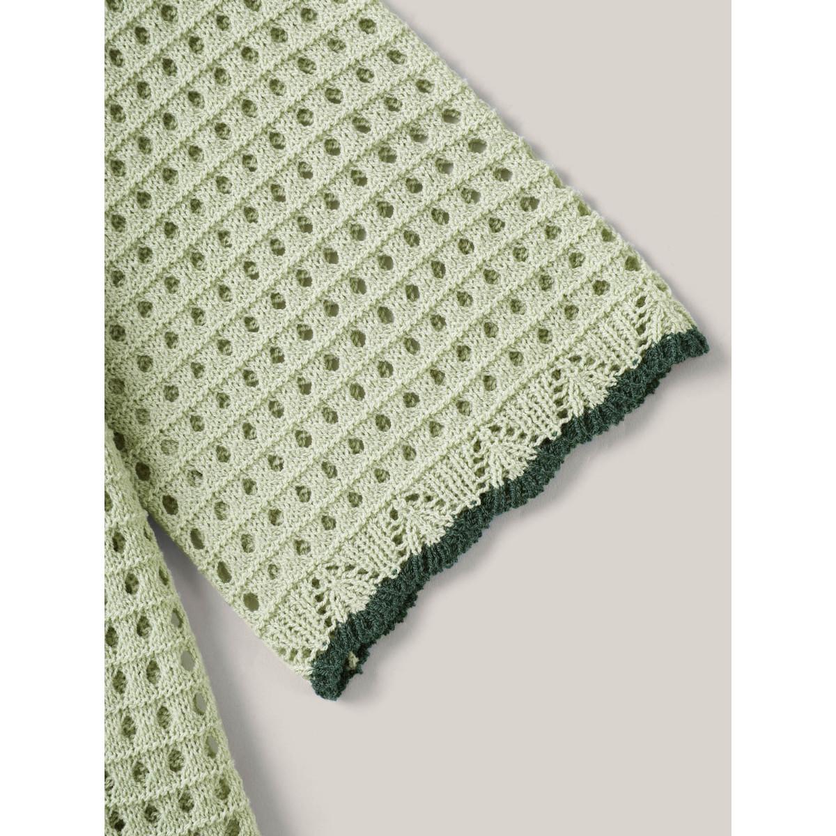 Plus Size Contrast Hem Front Mid Tie Knit Cardigan LightGreen Women Casual Loose Long Sleeve Everyday-Casual Cardigans BloomChic 22-24/3X Product Image