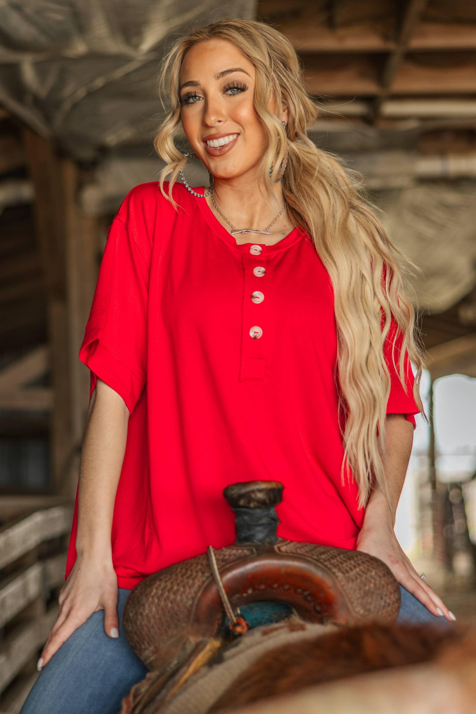 Front Button Detail Terry Cloth Top: KELLY GREEN Product Image