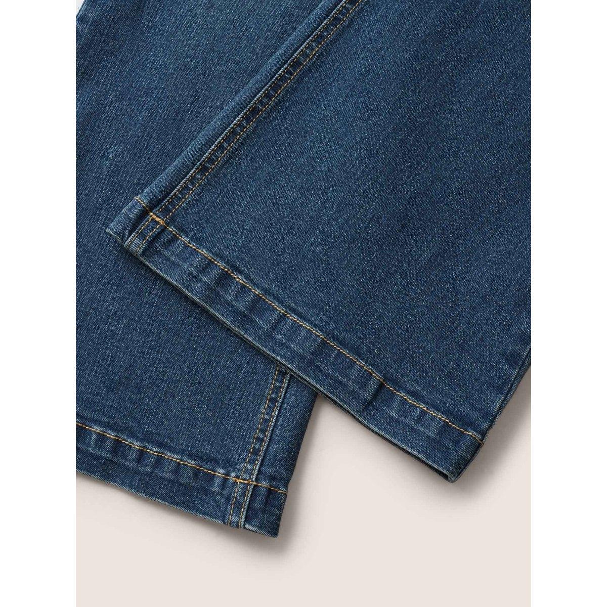 Plus Size Dark Wash Mid Rise Bootcut Jeans Women Denimblue Casual Non High stretch Double-flap pocket Jeans BloomChic 12/L Product Image