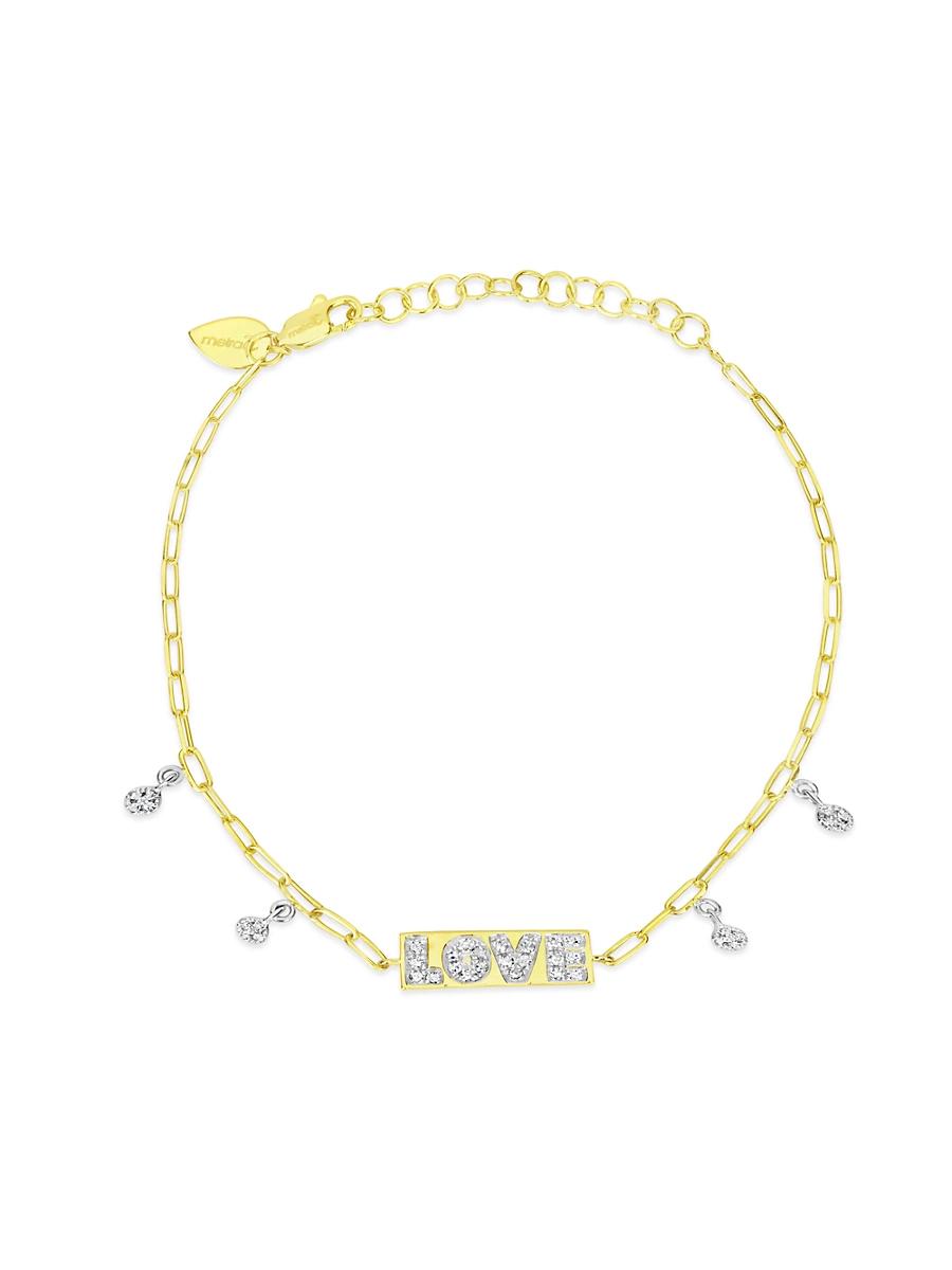 Womens Love Plate 14K Yellow Gold & 0.15 TCW Diamond Chain Bracelet Product Image