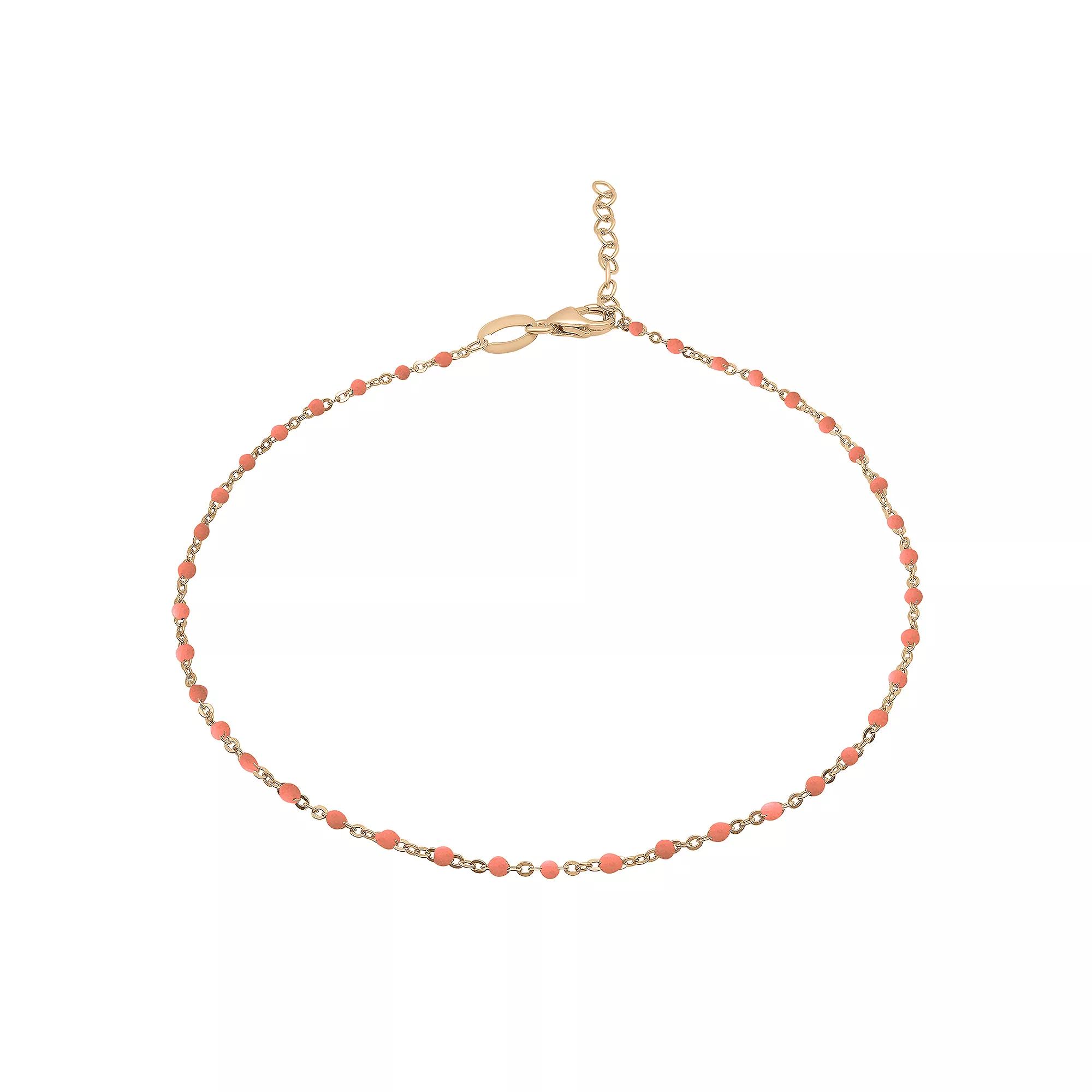 18k Gold Over Silver Pantone Enamel Beaded Anklet, Women's, Size: 10", Gold Tone Product Image