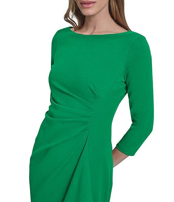 DKNY By Donna Karan Scuba Crepe 3/4 Sleeve Faux Waist Wrap Ruched Dress Product Image