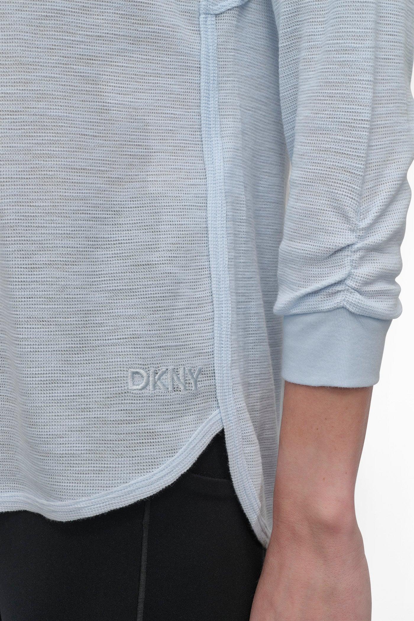 RUCHED 3/4-SLEEVE SLUB WAFFLE-KNIT TEE Product Image