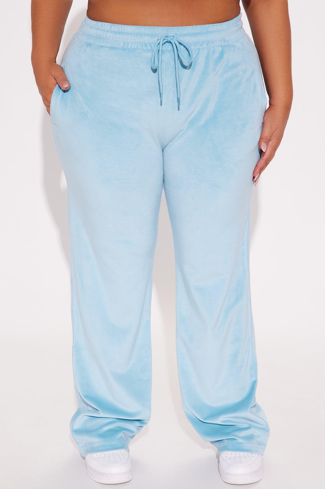 Von Dutch Velour Wide Leg Pant - Blue Product Image