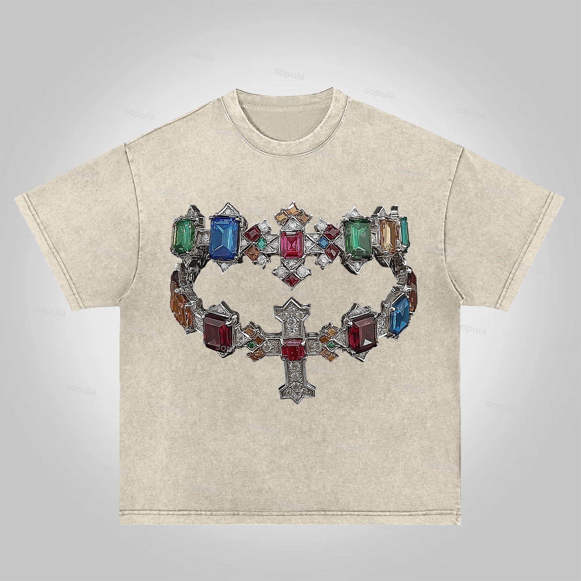 Sopula Fortune Diamond Cross Graphic Acid Washed T-Shirt Product Image