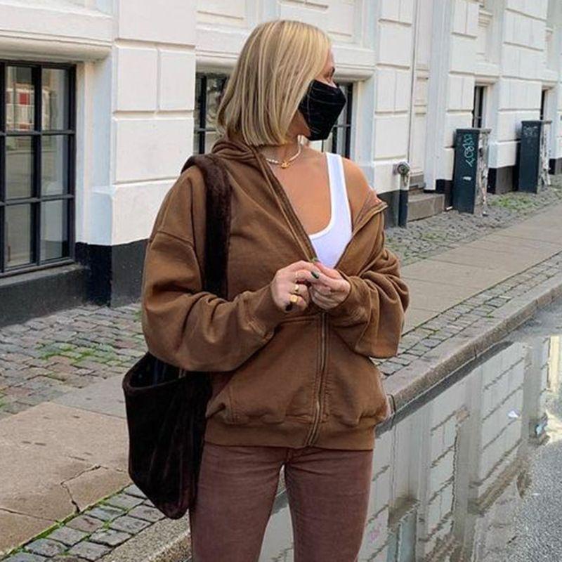 Plain Zip-Up Hoodie Product Image