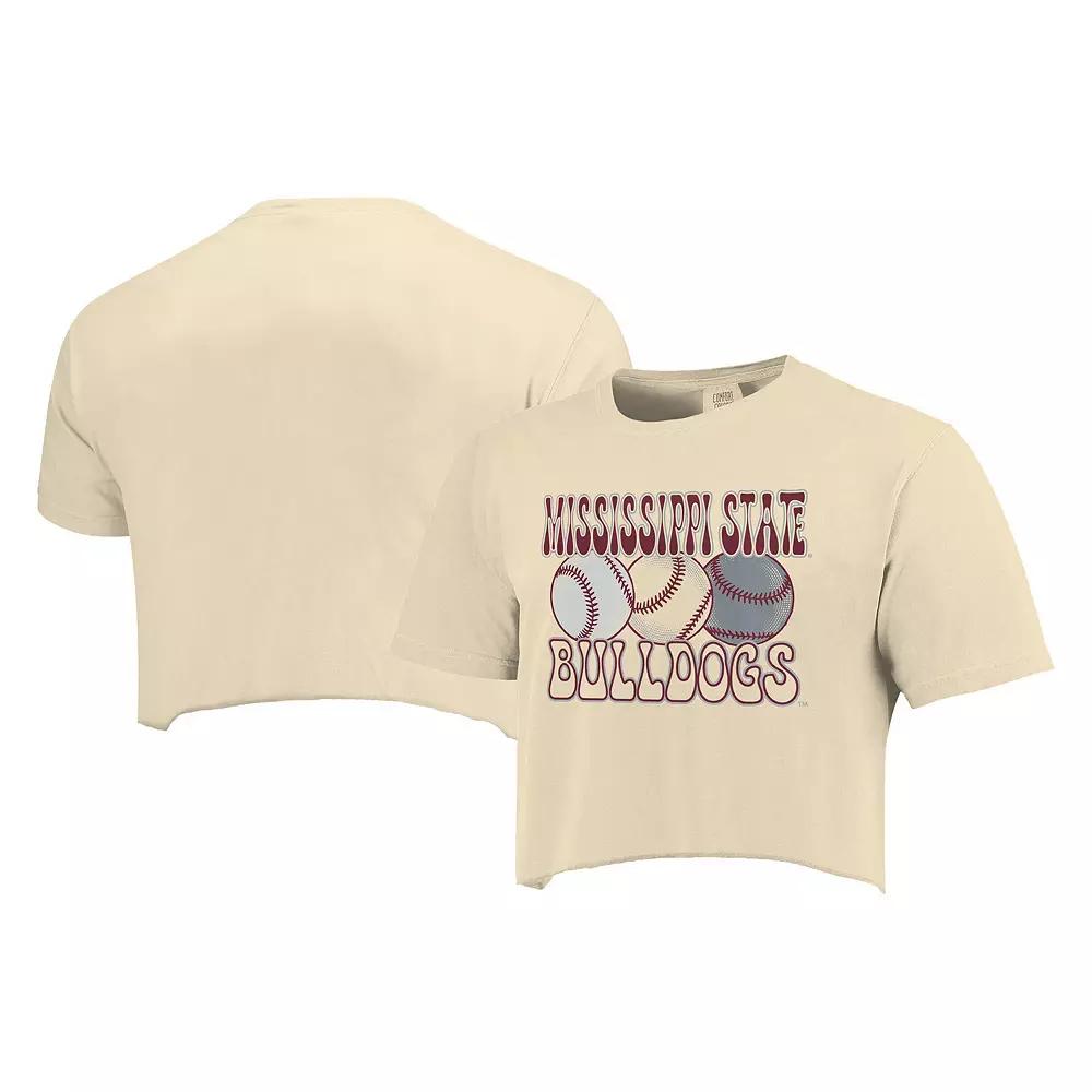 Women's Natural Mississippi State Bulldogs Comfort Colors Baseball Cropped T-Shirt,  Product Image
