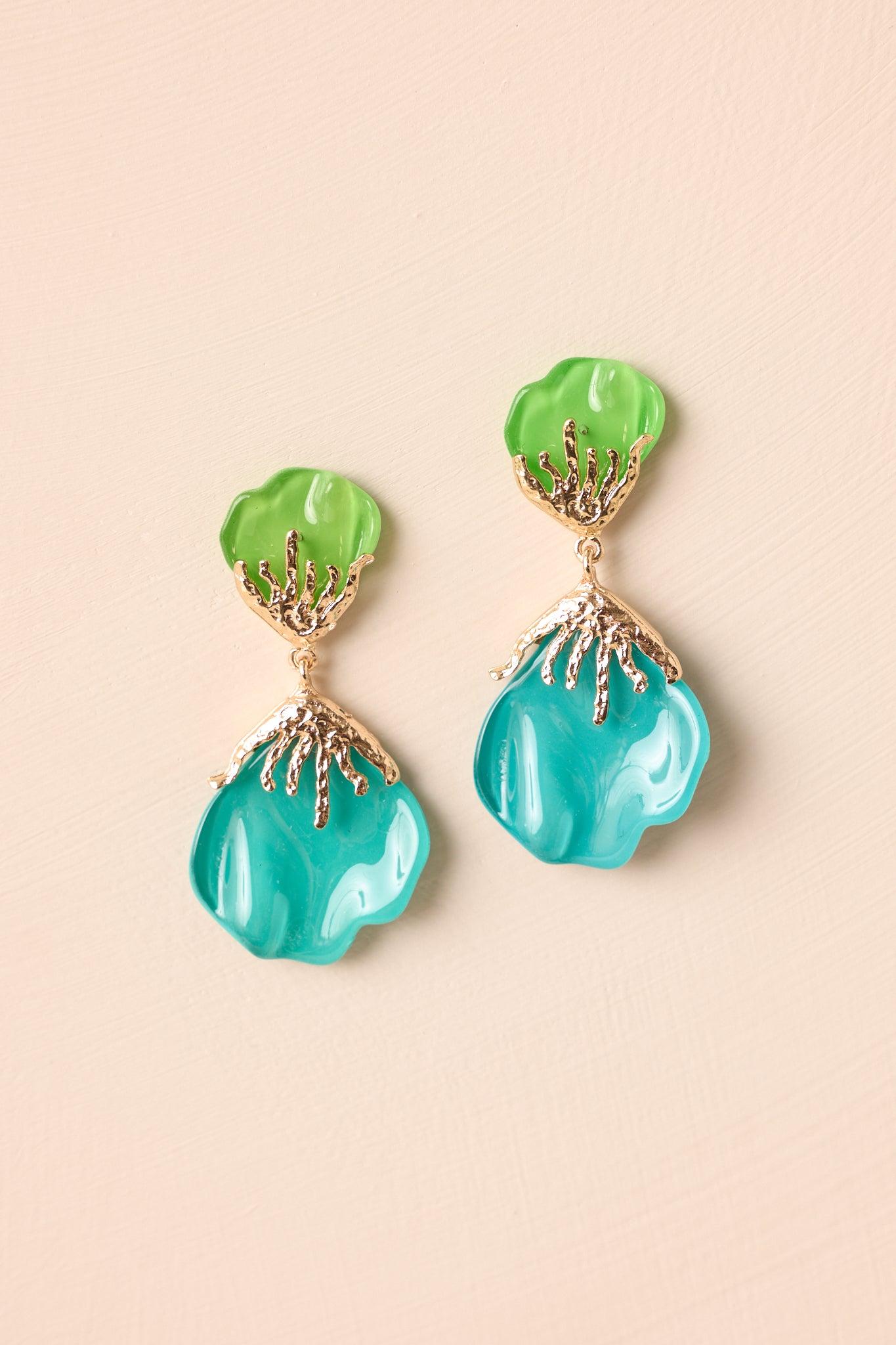Wildflower Muse Teal Green Flower Petal Drop Earrings Product Image
