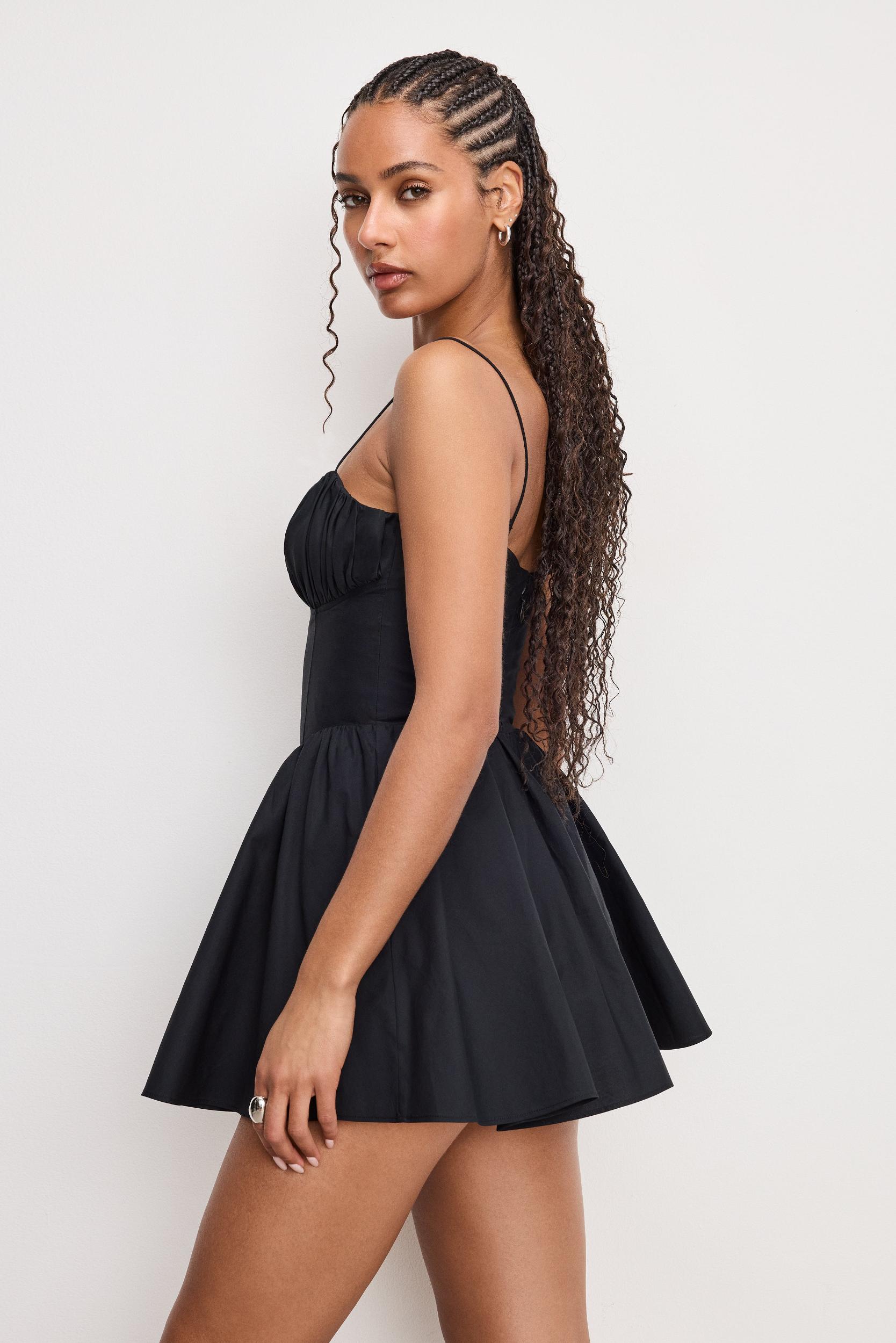 POPLIN MINI DRESS | BLACK001 Product Image