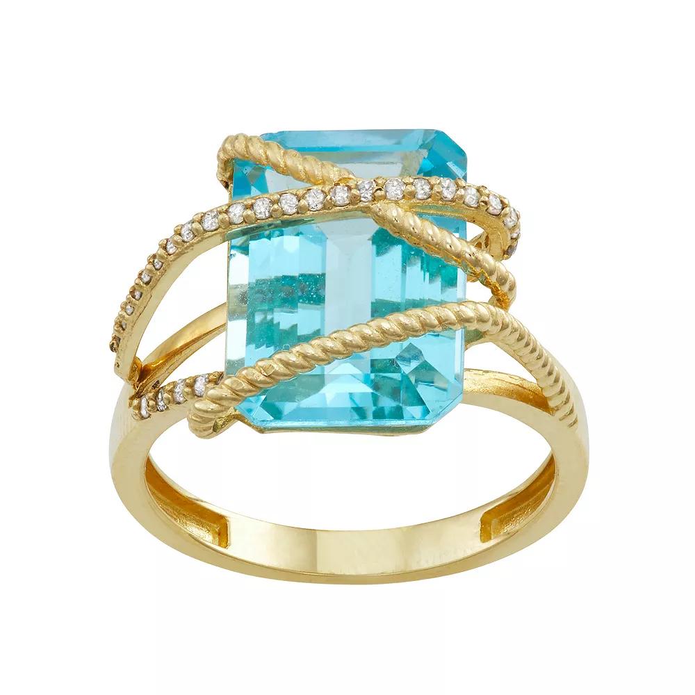 Tiara 10k Gold 1/6 Carat T.W. Diamond & Blue Topaz Ring, Women's Product Image