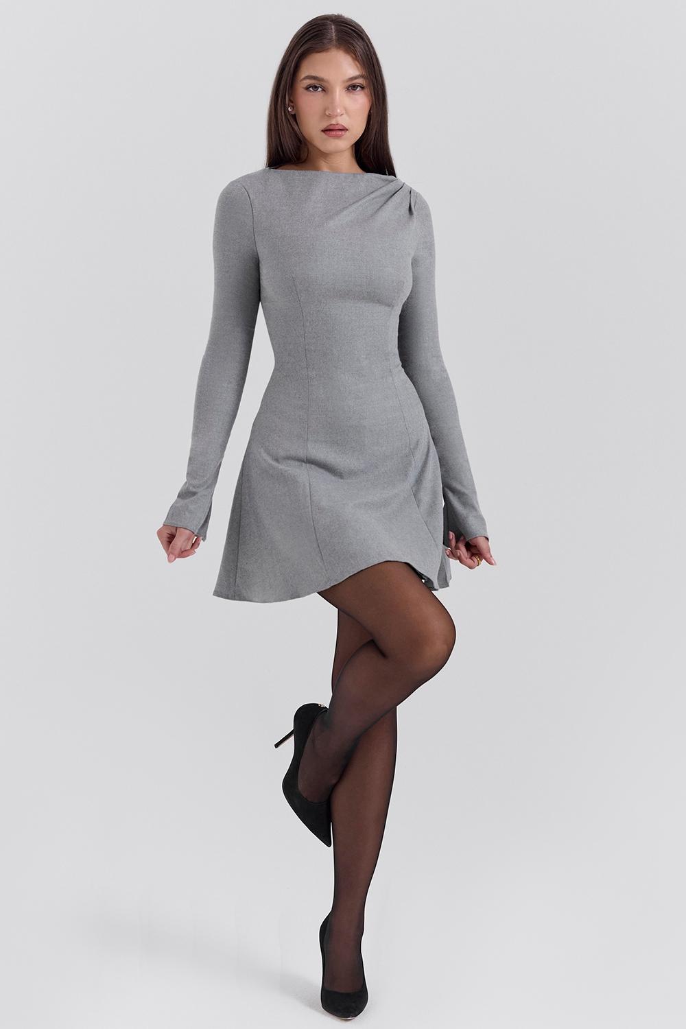 Angelique  grey a-line long sleeve mini  dress - sale Product Image