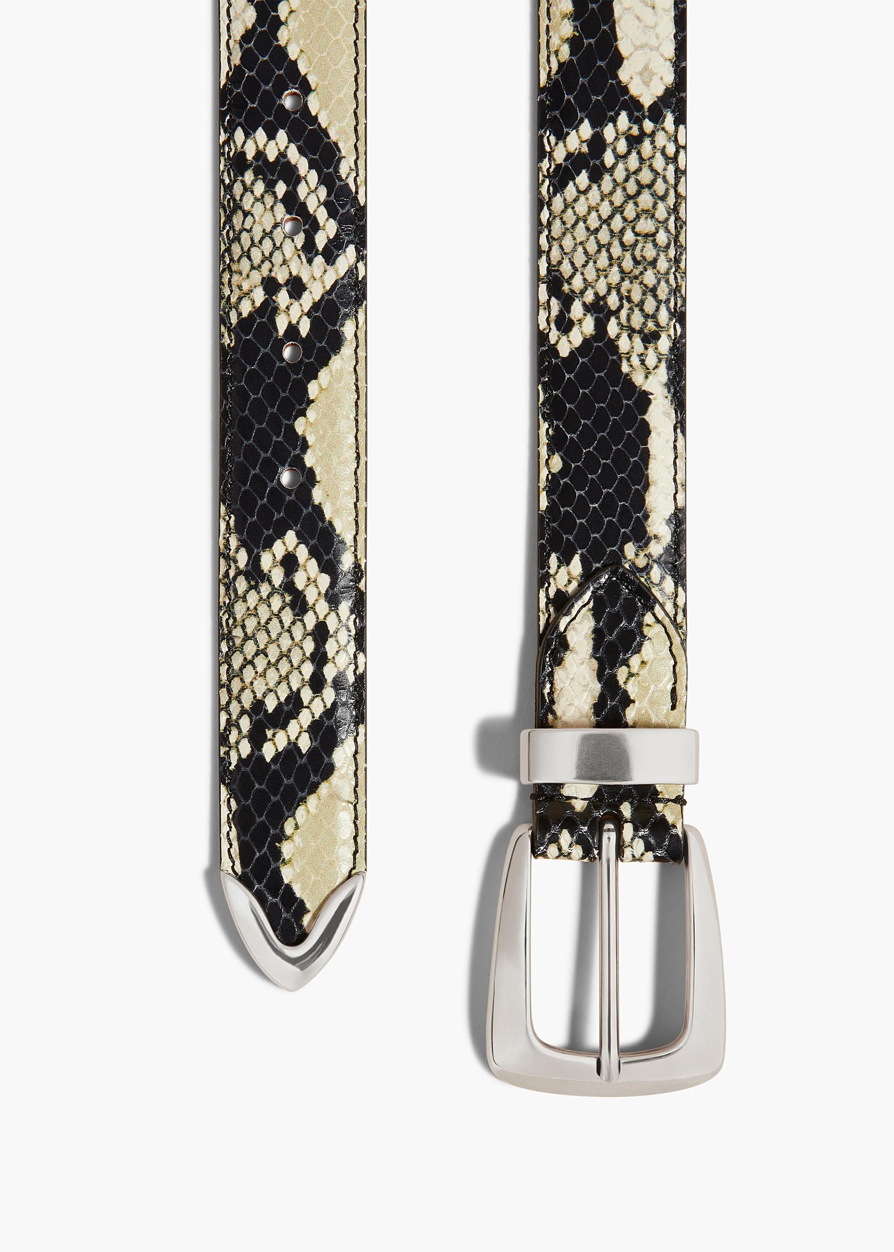 Benny Belt in Natural Python-Embossed Leather with Antique Silver Product Image