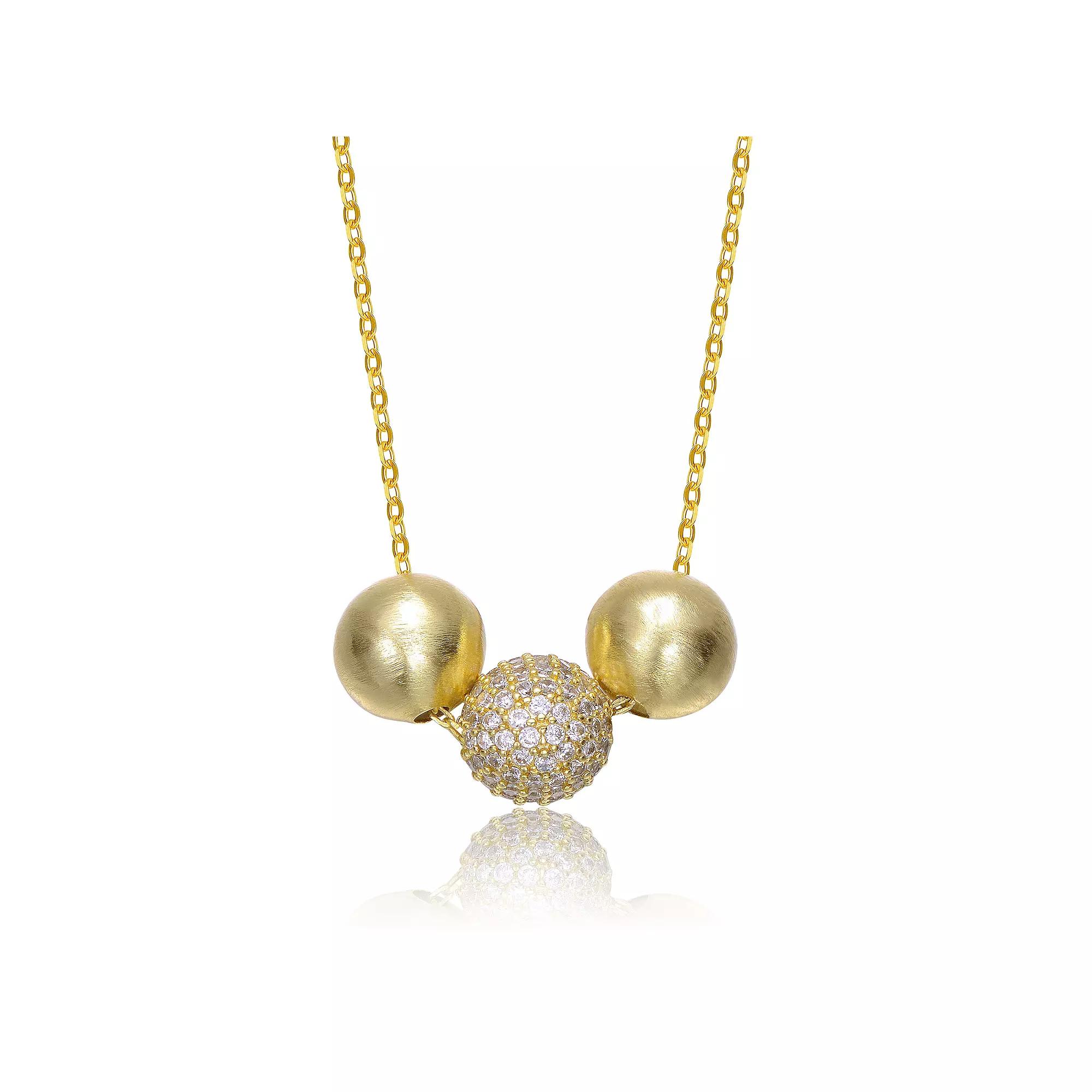 14k Gold Plated Matte & Bright Shine Cubic Zirconia Bead Pendant Necklace, Womens Gold Tone Product Image