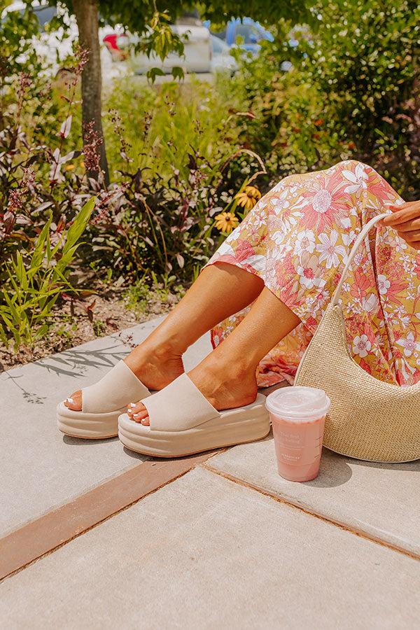 The Josephine Faux Suede Platform Sandal in Beige Product Image