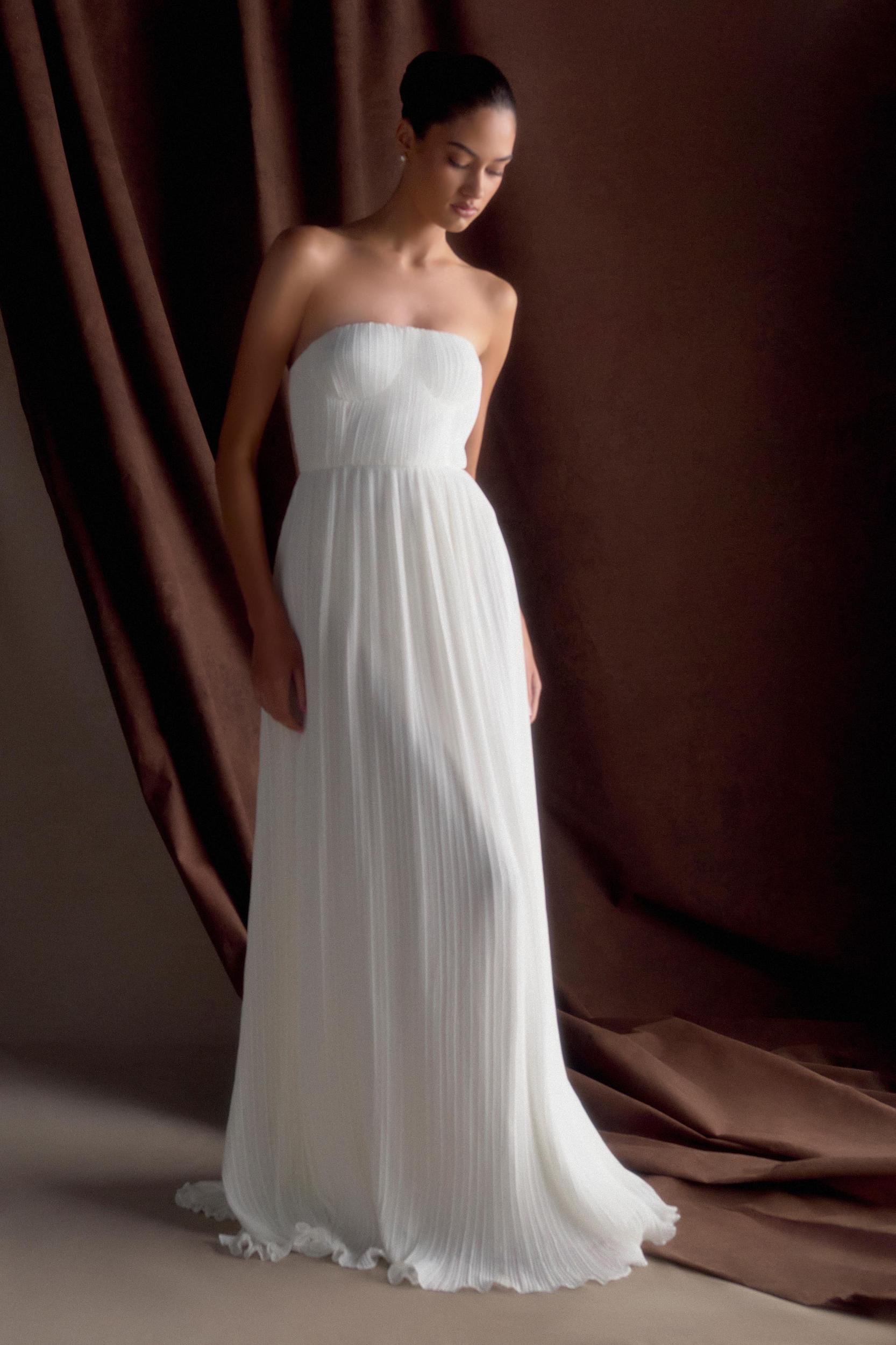 Juno Strapless Pleated Maxi Gown - White Product Image