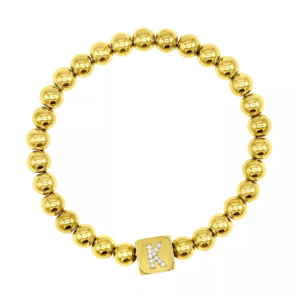 Adornia Gold Tone Initial Cubic Zirconia Cube & Bead Stretch Bracelet, Womens Product Image