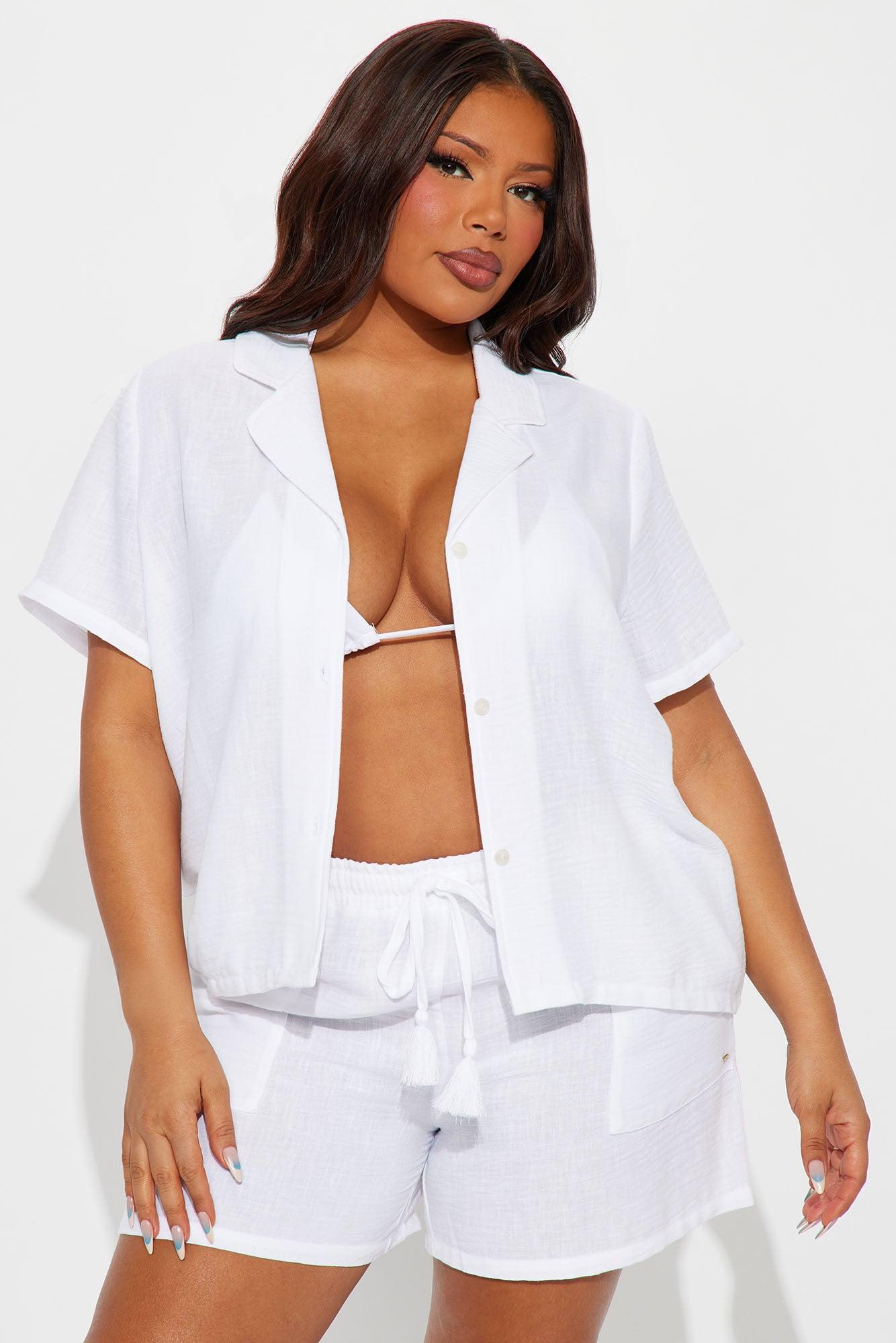 Keep It Simple Gauze Cover Up Shorts Set - White Product Image