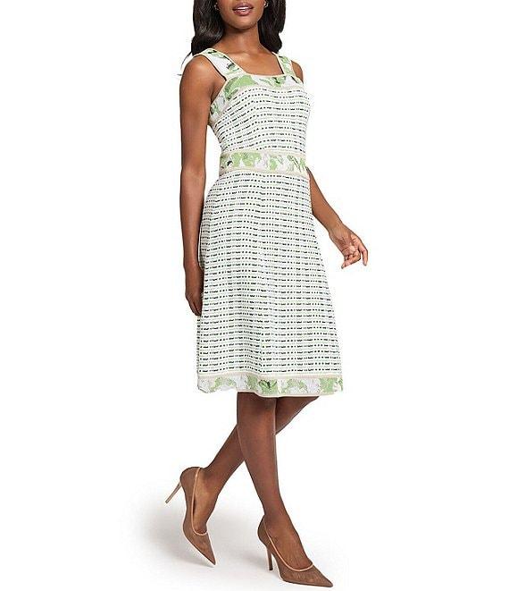 Ming Wang Stripe Knit Square Neck Sleeveless Fit-And-Flare Dress Product Image