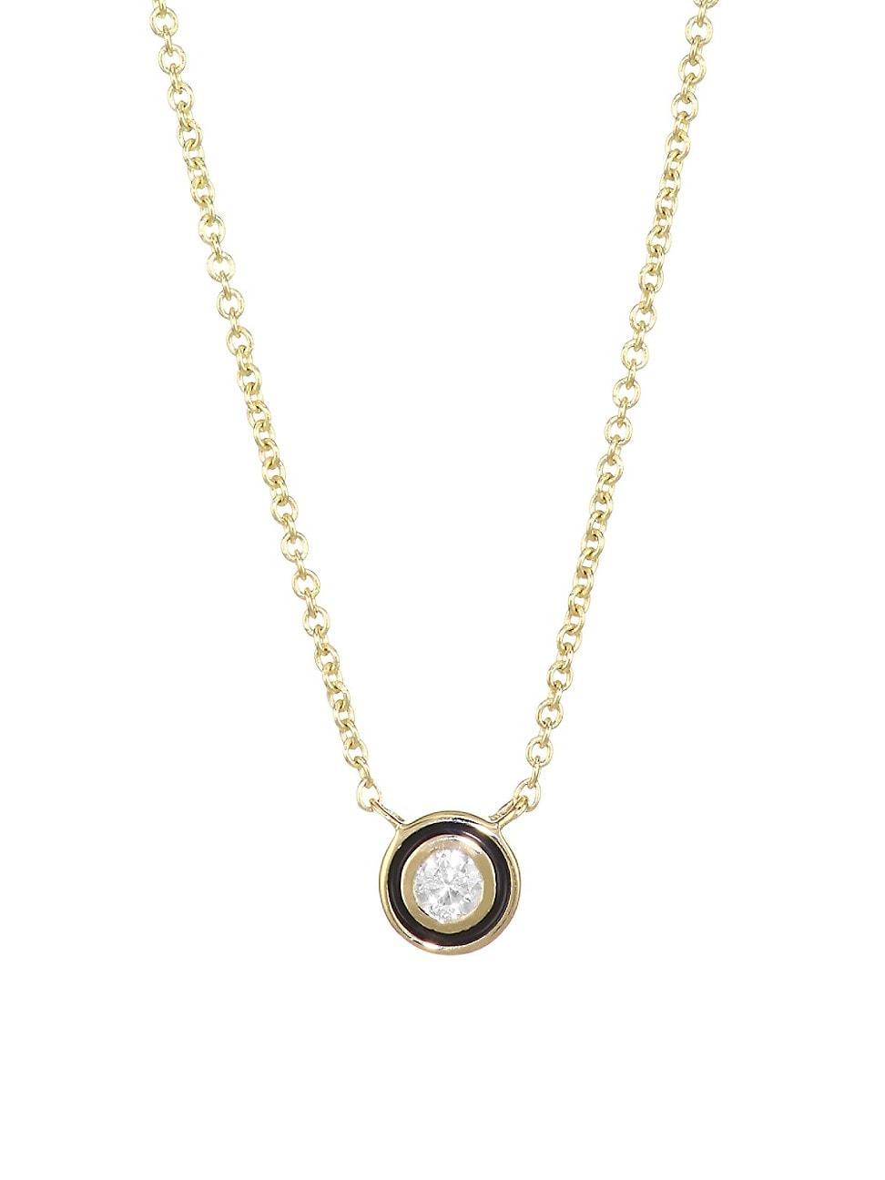 Womens Diamond, Enamel & 14K Yellow Gold Single Stone Pendant Necklace Product Image