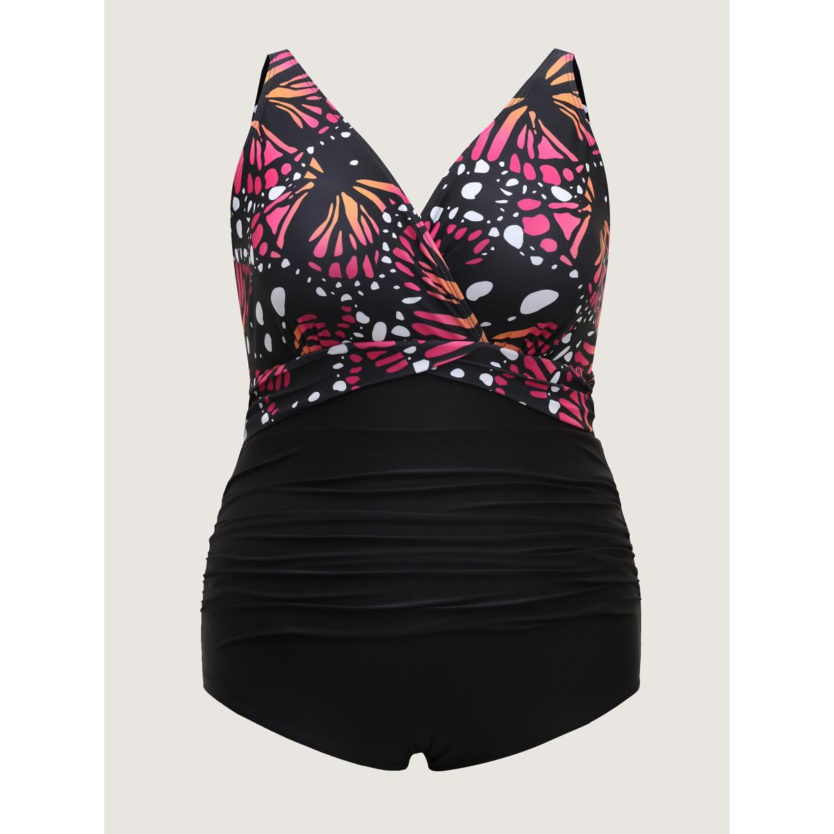 Plus Size Two-Piece Butterfly Pattern Sarong Swimsuit Women's Swimwear Multicolor Beach Curve Bathing Suits High stretch One Pieces BloomChic 26/4X Product Image