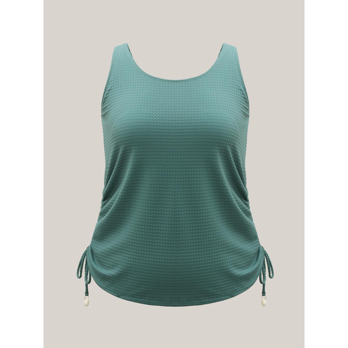 Plus Size Textured Side Drawstrings U-Neck Swim Top Women's Swimwear Teal Resort Texture High stretch Bodycon U-neck Curve Swim Tops BloomChic 12/L Product Image