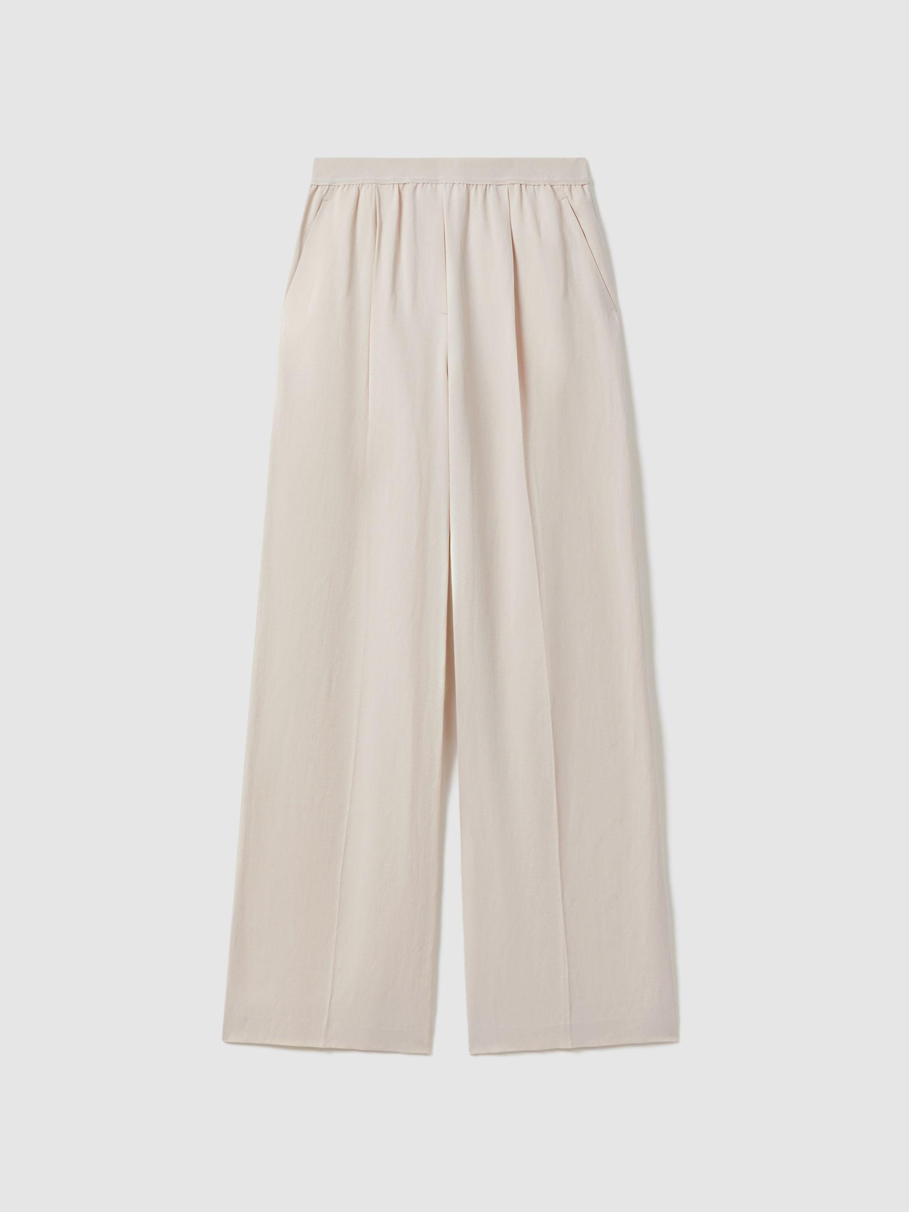 Lyocell-Linen Wide Leg Trousers in Oatmeal Product Image