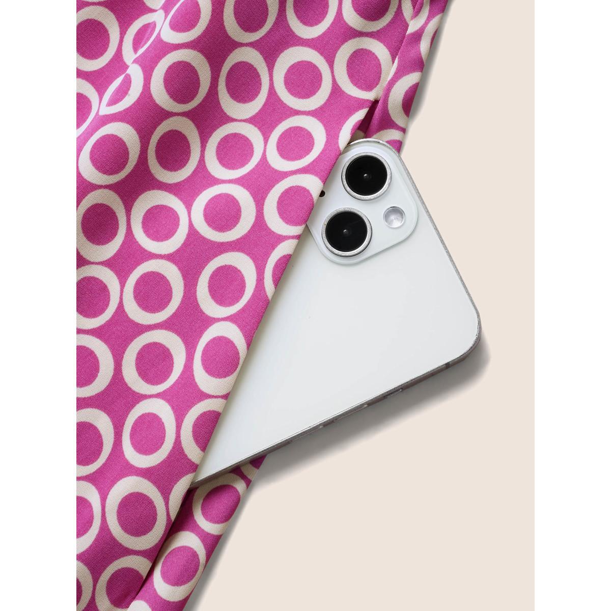 Plus Size Geometric Shirt Collar Cap Sleeve Midi Dress RedViolet Women Work From Home Belted Shirt collar Cap Sleeve Curvy BloomChic 14-16/1X Product Image