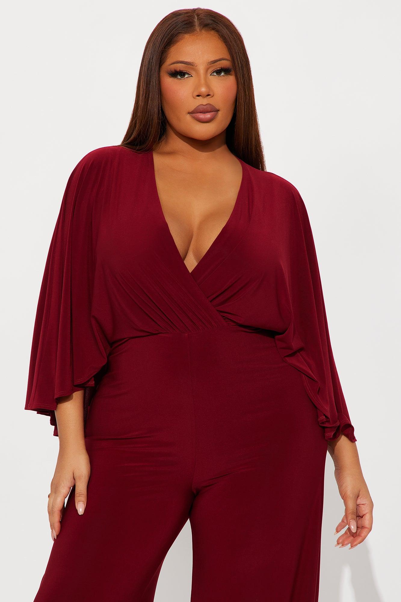 Jelena Cape Top Wide Leg Jumpsuit - Burgundy Female Product Image