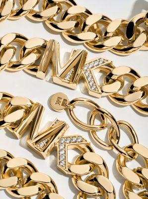 14K -Plated Brass Pavé Logo Curb Link Necklace Product Image
