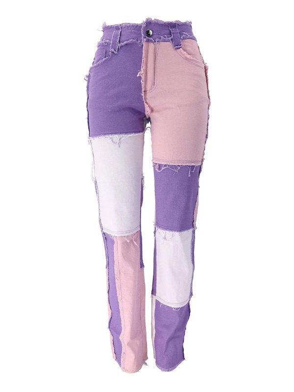 Pastel Patchwork Denim Boyfriend Jeans Product Image
