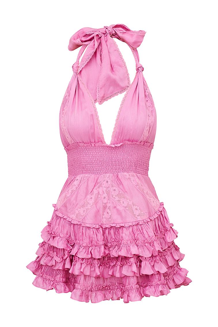 Quintelle Ruffle Halter Mini Dress Product Image