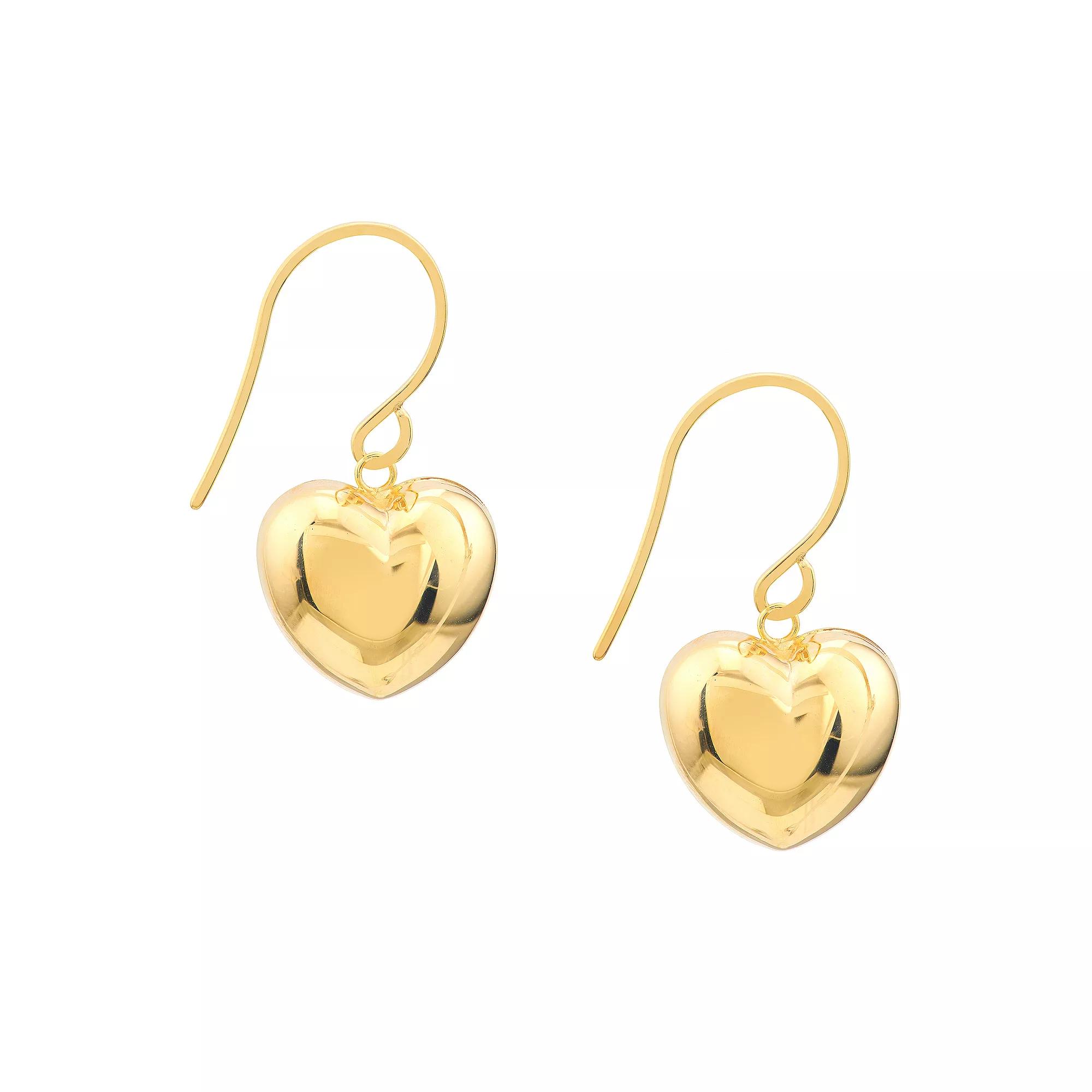 14k Gold Puffed Heart Drop Earrings, Women's Product Image