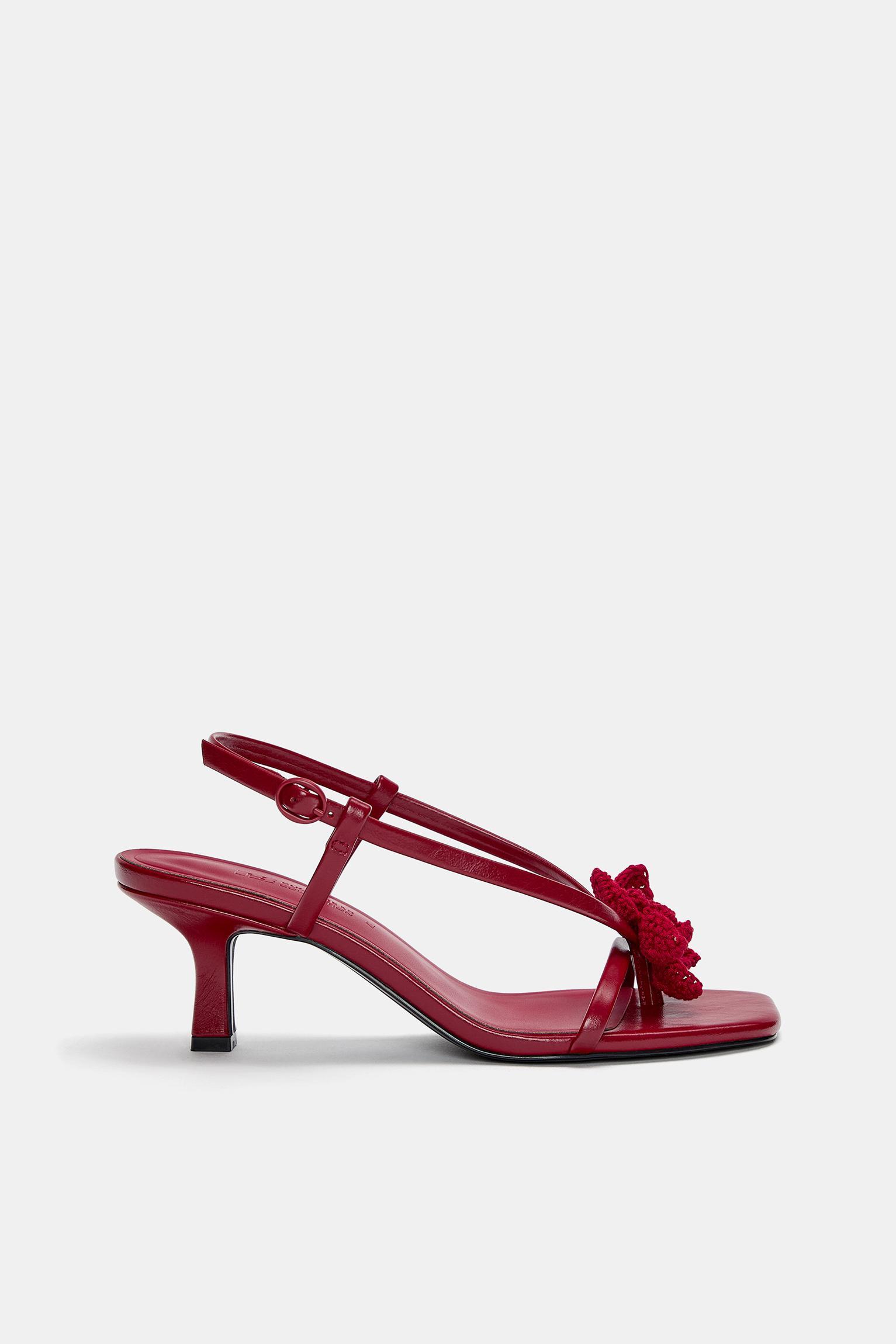 Crochet flower heeled sandals Product Image