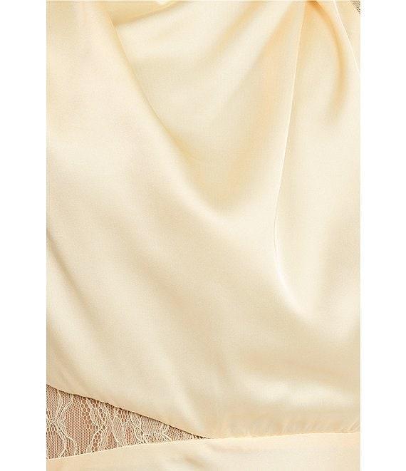 Petal & Pup Anabelle Satin Asymmetric Halter Neck Lace Sleeveless Shift Midi Dress Product Image