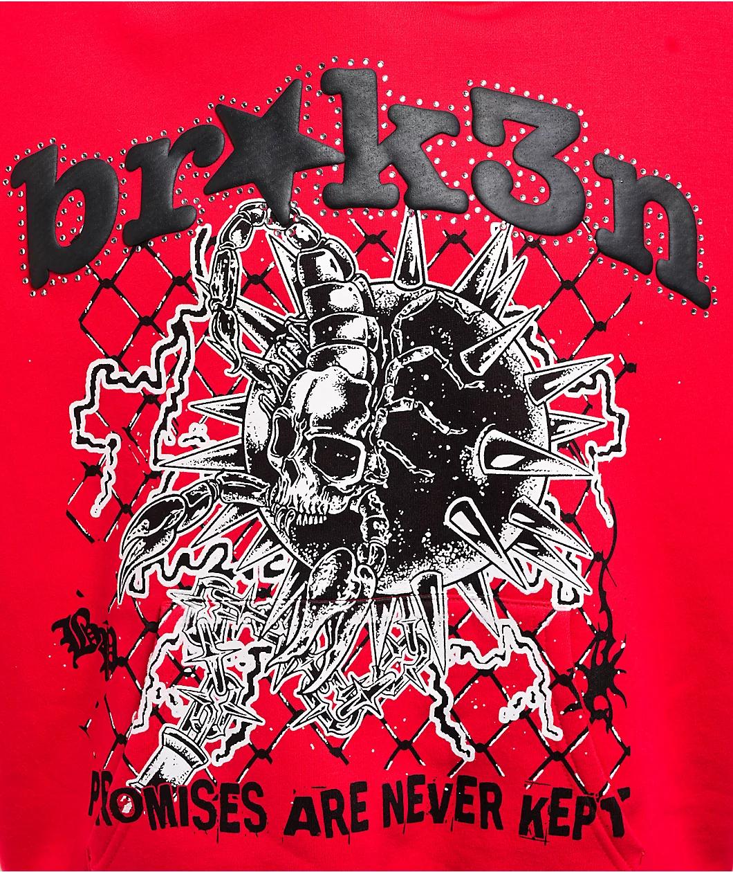 Broken Promises Breakthrough Red Rhinestone Hoodie Product Image