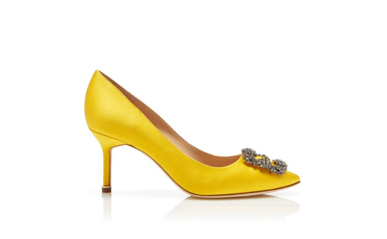 HANGISI 70 Yellow Satin Jewel Buckle Pumps Product Image