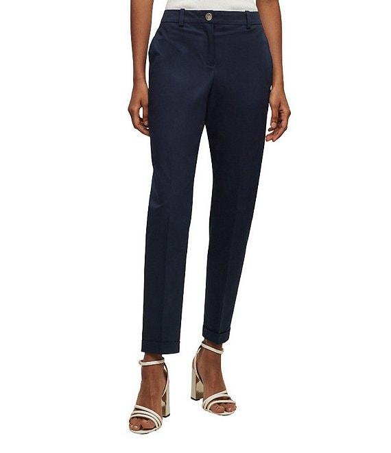 BOSS by Hugo Boss Tachinoa Classic Stretch Cotton Twill Tapered Slim Leg Pleated Ankle Pants Product Image