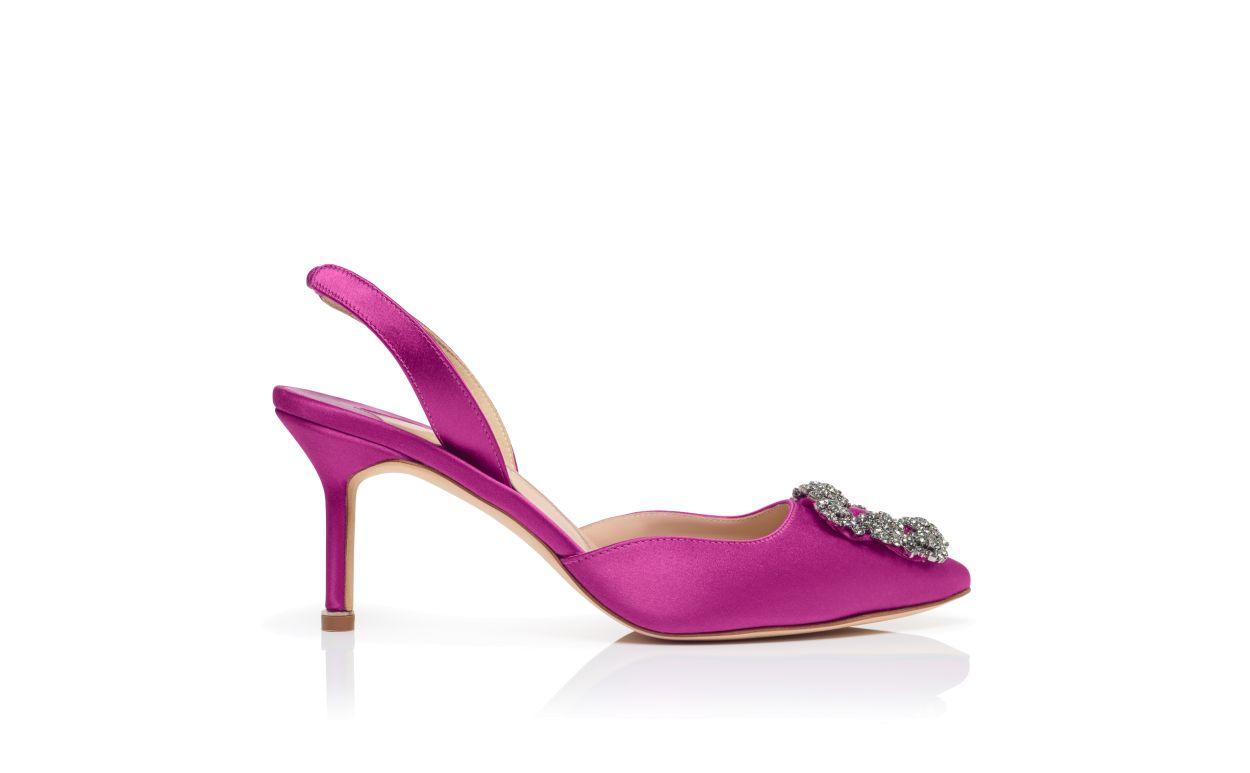 HANGISLI Pink Satin Jewel Buckle Slingback Pumps Product Image