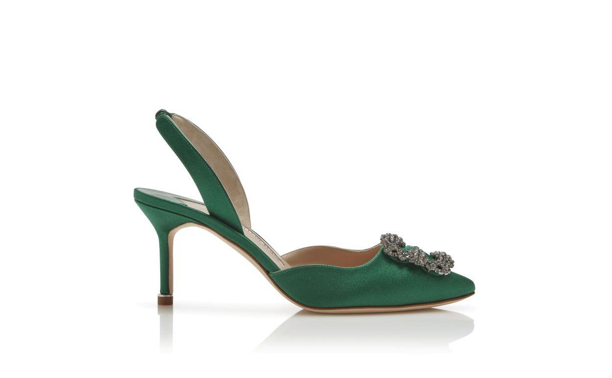HANGISLI Green Satin Jewel Buckle Slingback Pumps Product Image