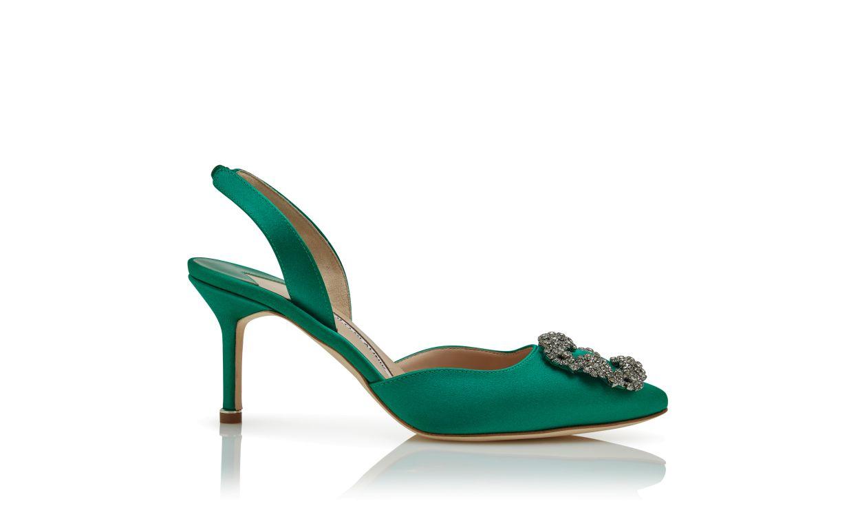 HANGISLI Green Satin Jewel Buckle Slingback Pumps Product Image