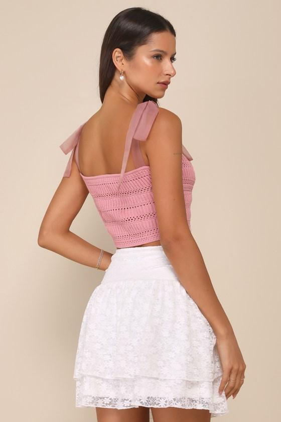 Delightful Sweetness Ivory Lace Ruched Drop Waist Mini Skirt Product Image