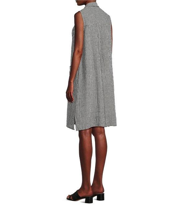 Eileen Fisher Puckered Organic Linen Point Collar Sleeveless Shirtdress Product Image