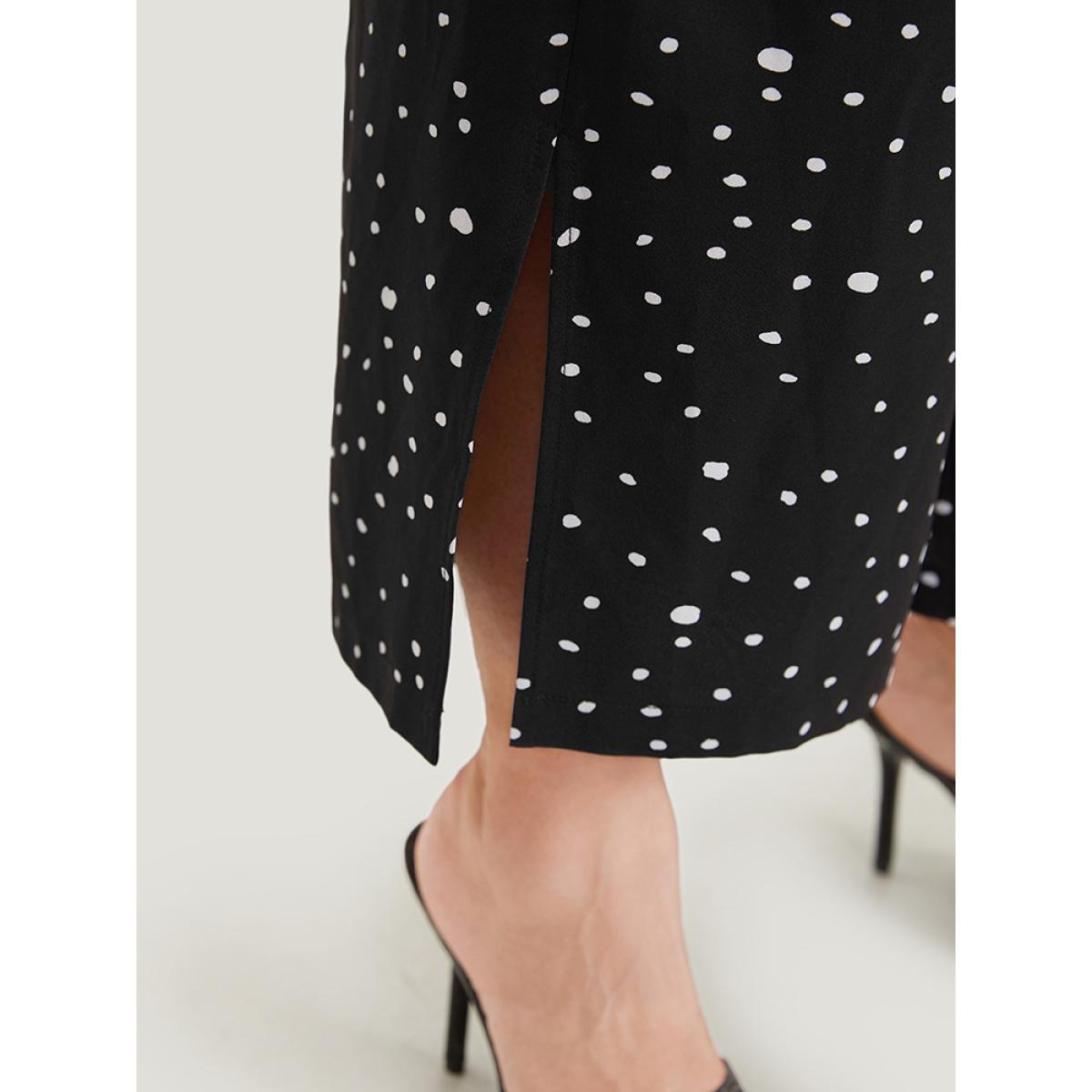 Plus Size Polka Dot Drawstring Pocket Split Hem Pants Women Black Elegant High Rise Dailywear Pants BloomChic 30/6X Product Image