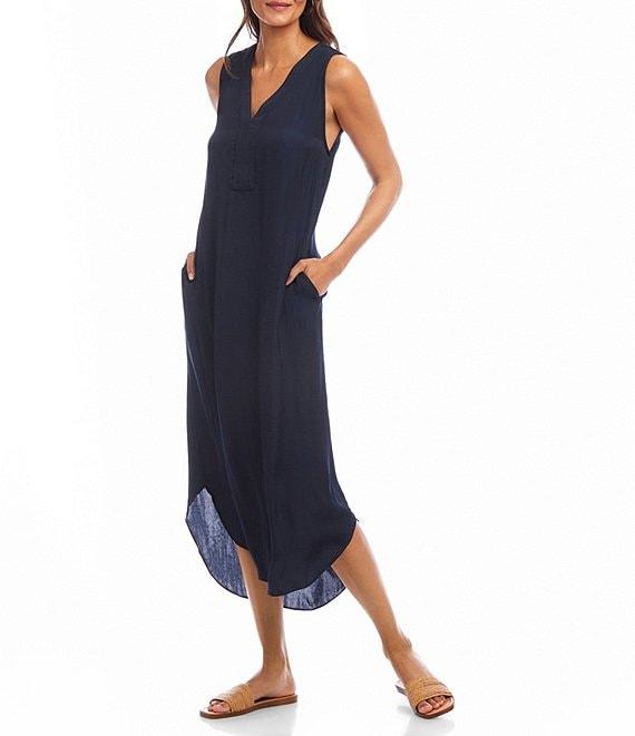 Karen Kane Satin V-Neck Sleeveless Midi Dress Product Image