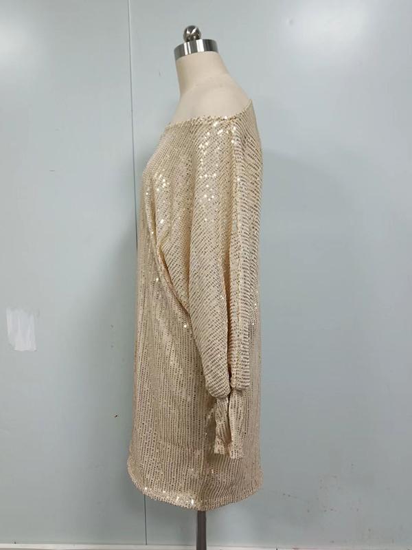 A-Line Loose Asymmetric Sequined Solid Color One-Shoulder Mini Dresses Product Image