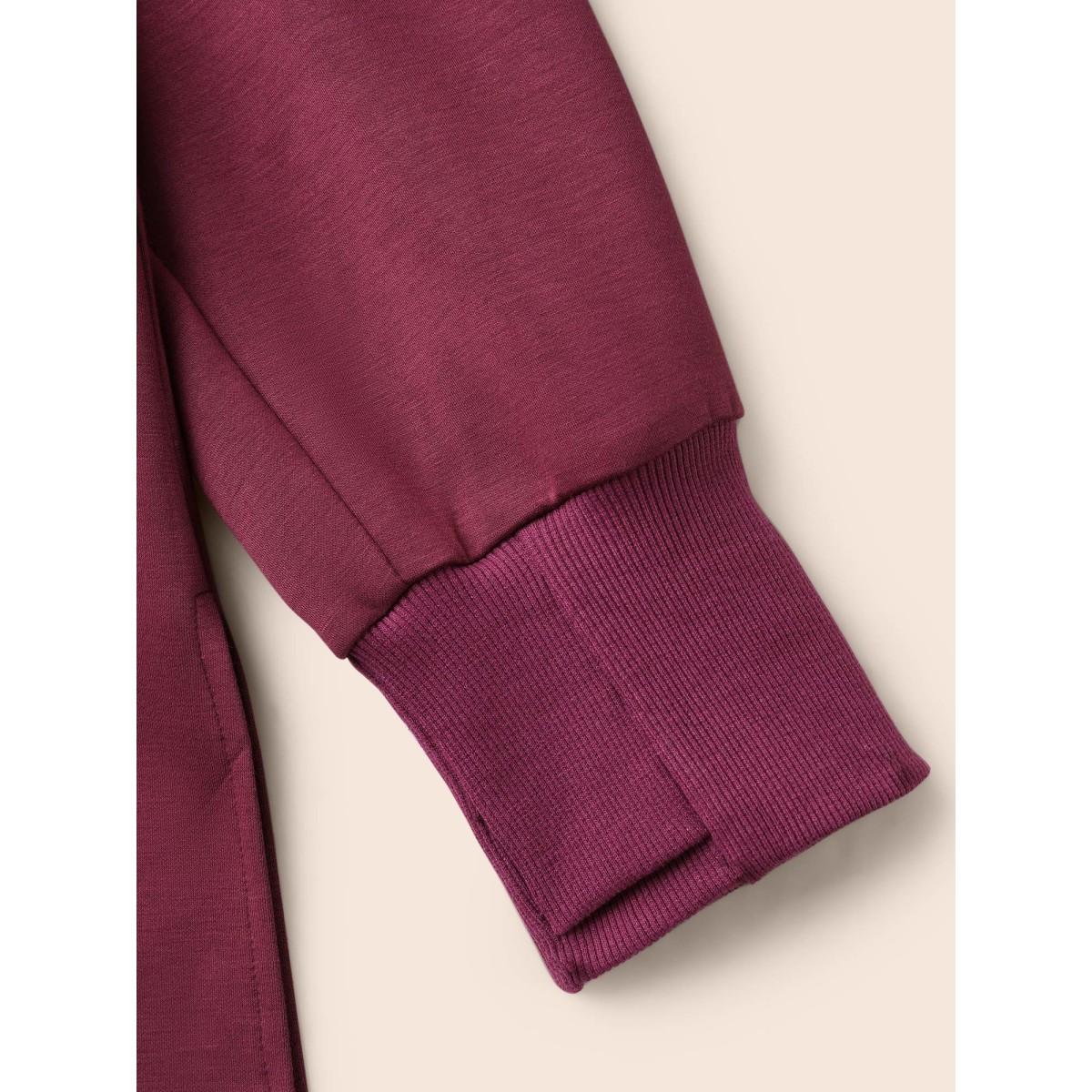 Plus Size Solid Raglan Sleeve Slit Hem Sweatshirt Women Plum Casual Slit Loose Non Everyday Sweatshirts BloomChic 22-24/3X Product Image