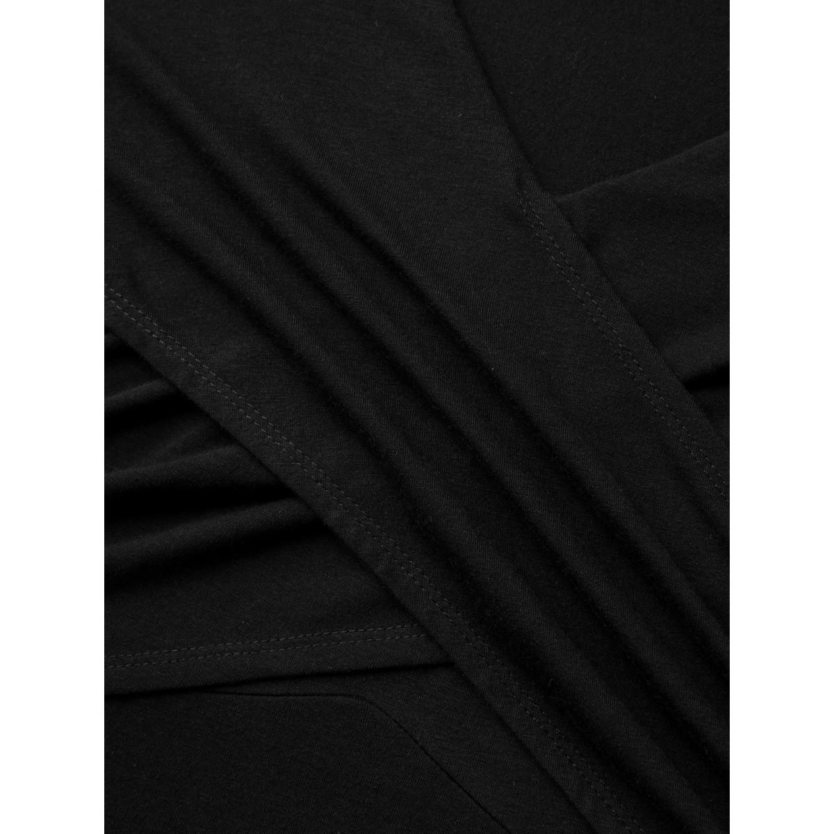 Plus Size Overlap Bodice Solid Knit Pockets Midi Dress Black Women Leisure Overlap Collar Short sleeve Curvy BloomChic 12/L Product Image