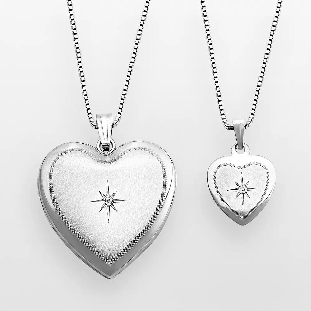 Sterling Silver Diamond Accent Heart Locket & Pendant Set, Women's, Multicolor Product Image