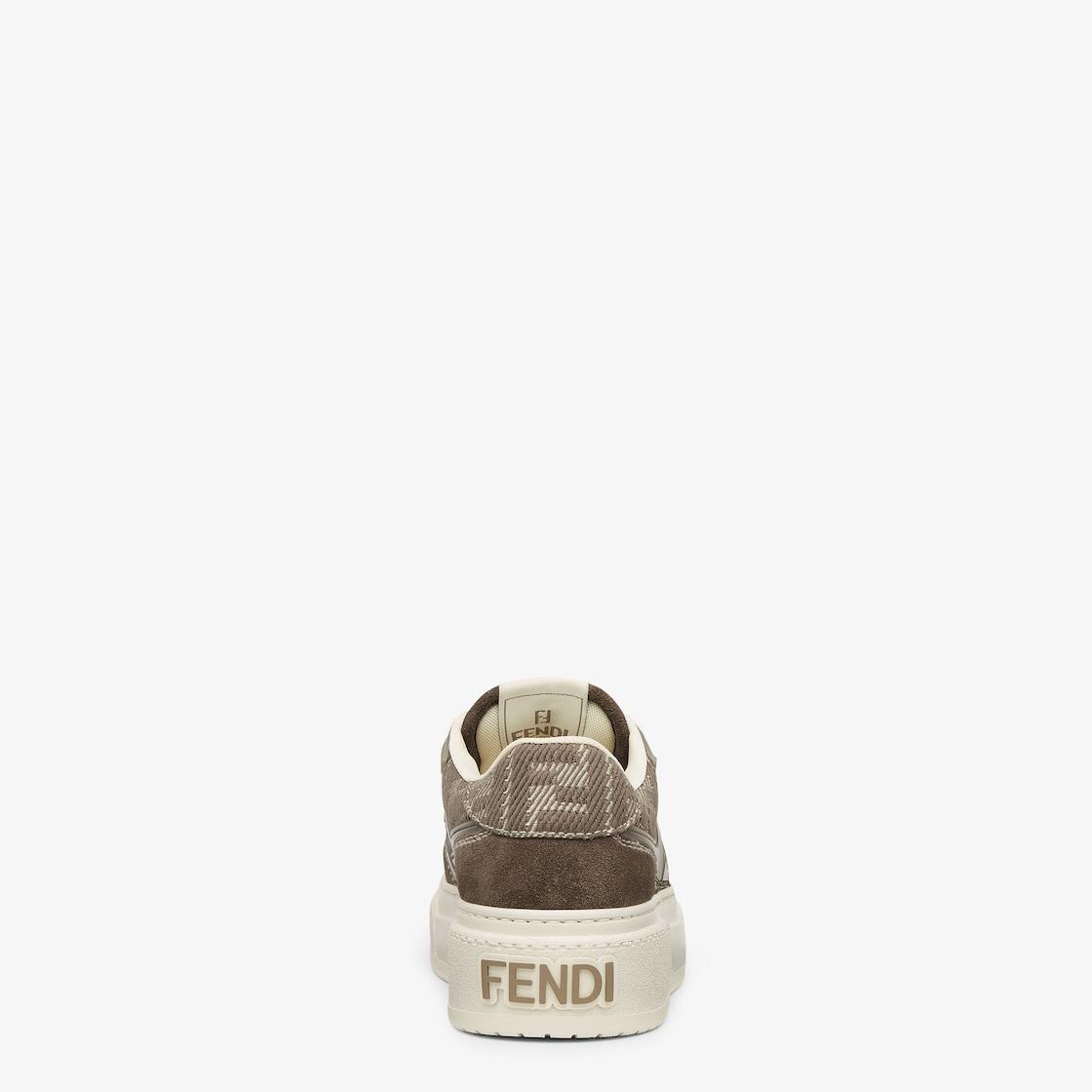 Fendi MatchBrown denim-effect FF jacquard and suede platform low tops Product Image
