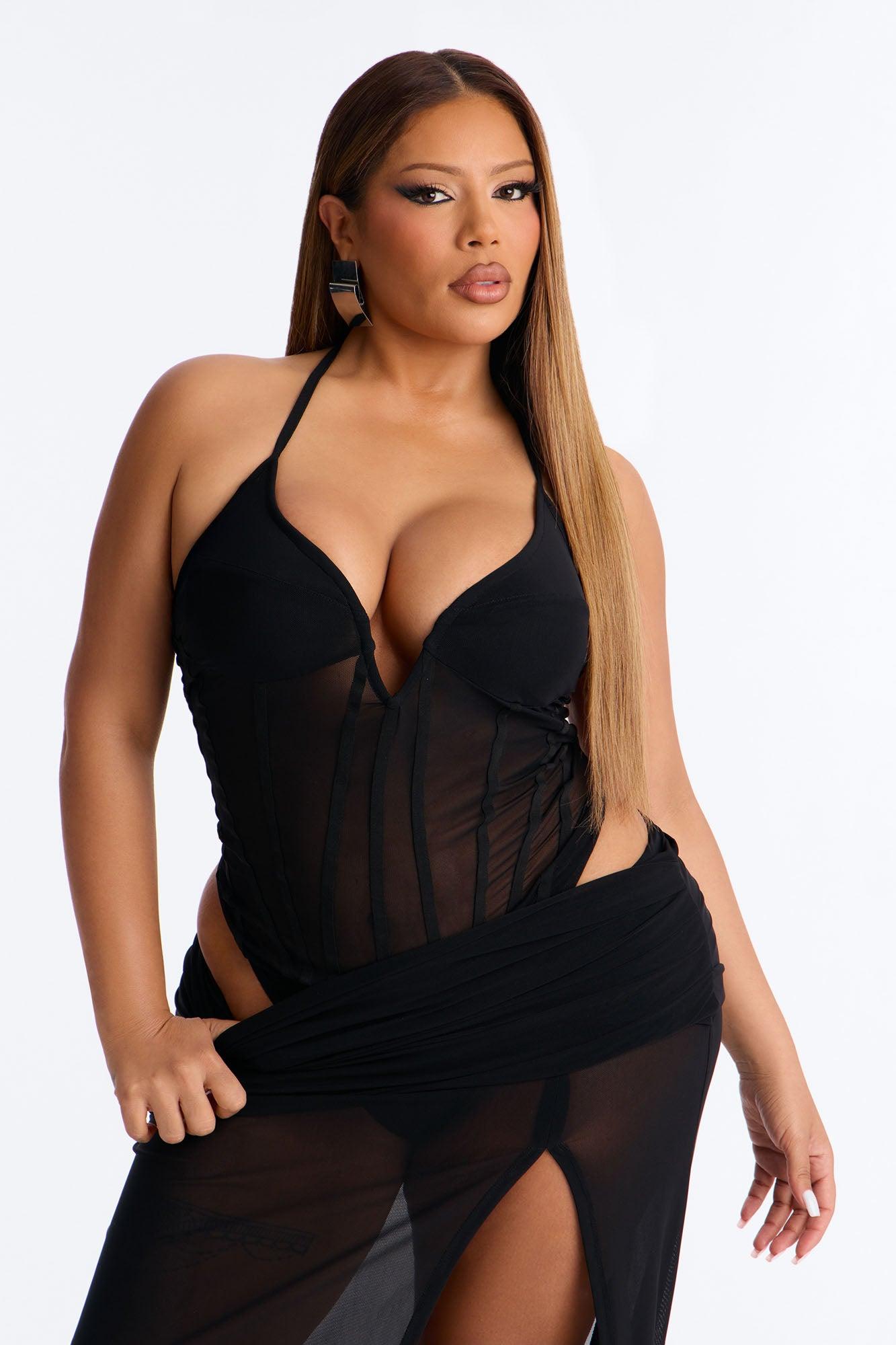 Take Me There Mesh Halter Bodysuit - Black Female Product Image